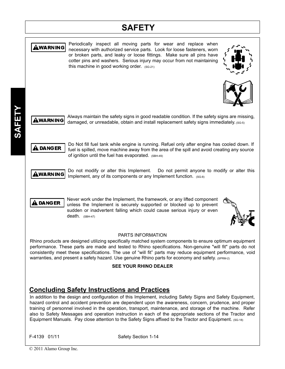 Concluding safety instructions and practices, Concluding safety instructions and practices -14, Safety | Servis-Rhino 60C User Manual | Page 18 / 50