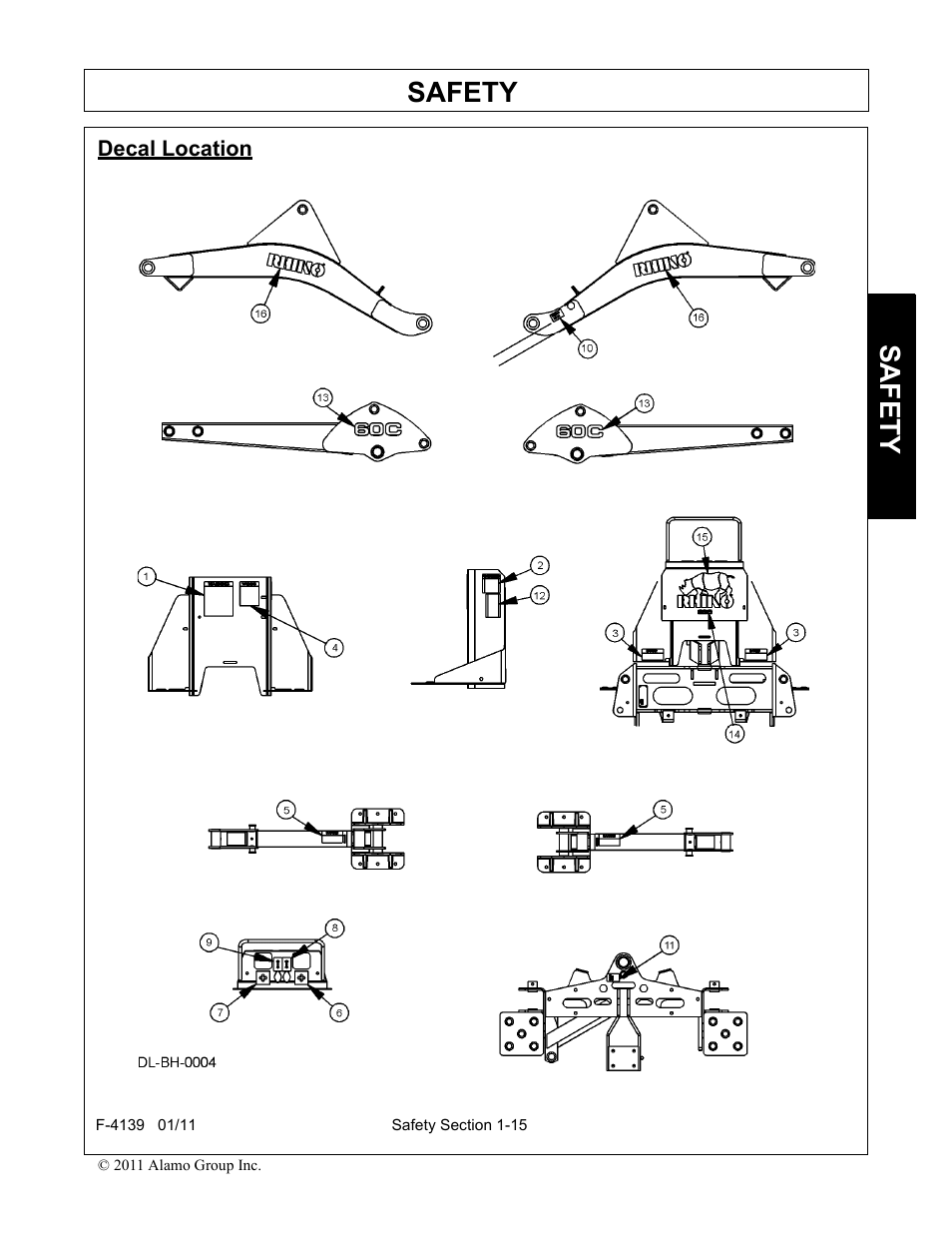 Decal location, Decal location -15, Safety | Servis-Rhino 60C User Manual | Page 19 / 50