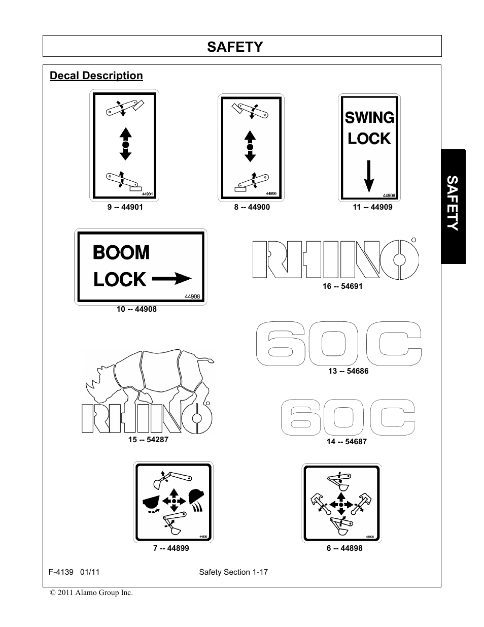 Decal description, Decal description -17, Safety | Servis-Rhino 60C User Manual | Page 21 / 50