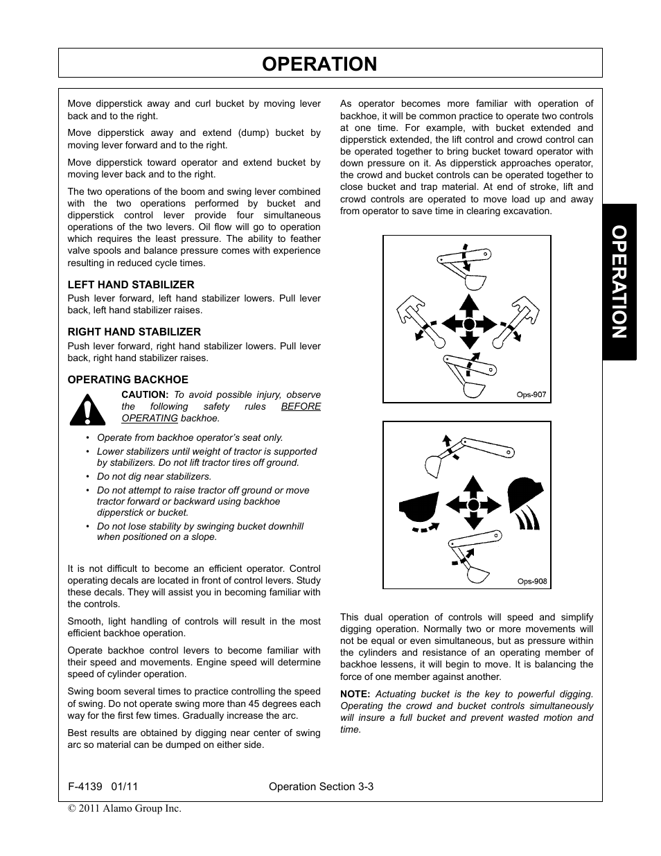 Left hand stabilizer, Right hand stabilizer, Operating backhoe | Operation, Opera t ion | Servis-Rhino 60C User Manual | Page 31 / 50