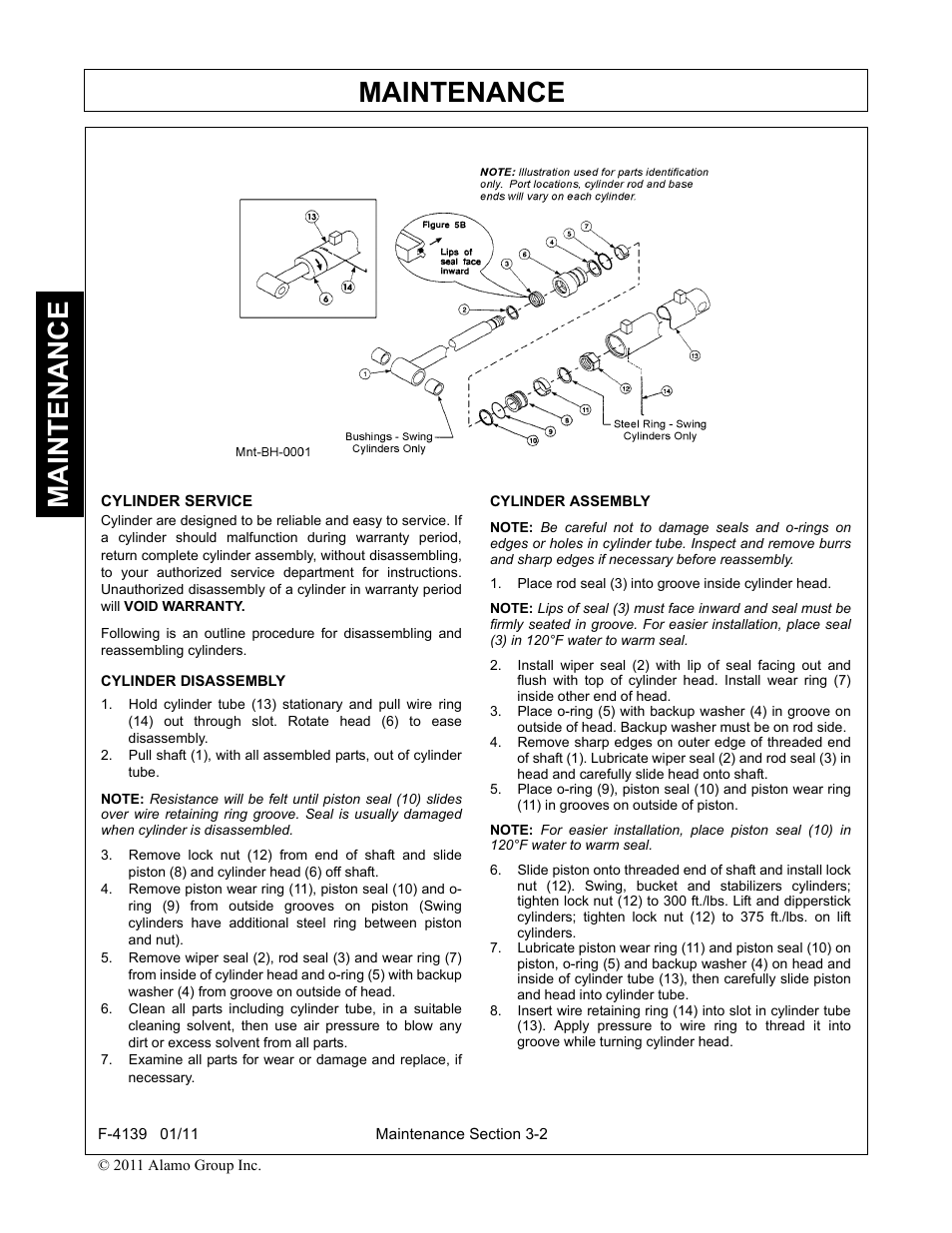 Cylinder service, Cylinder disassembly, Cylinder assembly | Maintenance | Servis-Rhino 60C User Manual | Page 38 / 50