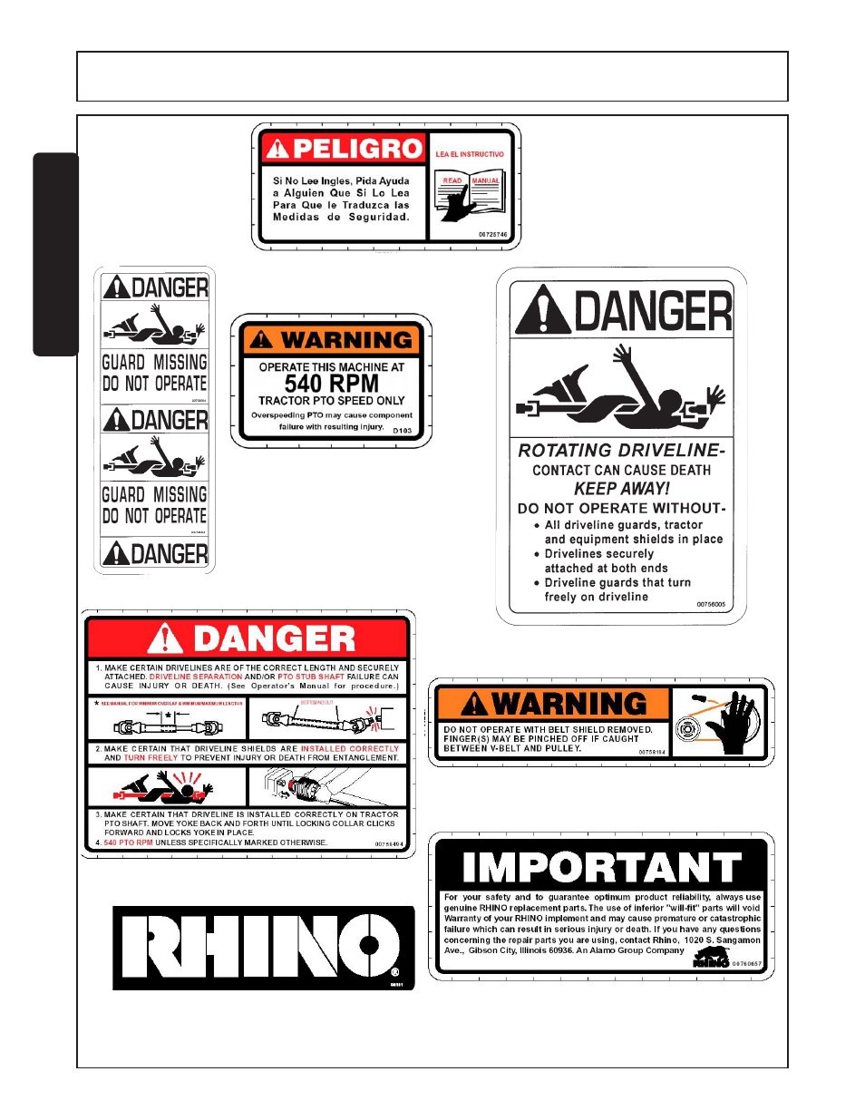 Safety decals -12, Safety safety decals | Servis-Rhino FM84A User Manual | Page 18 / 128