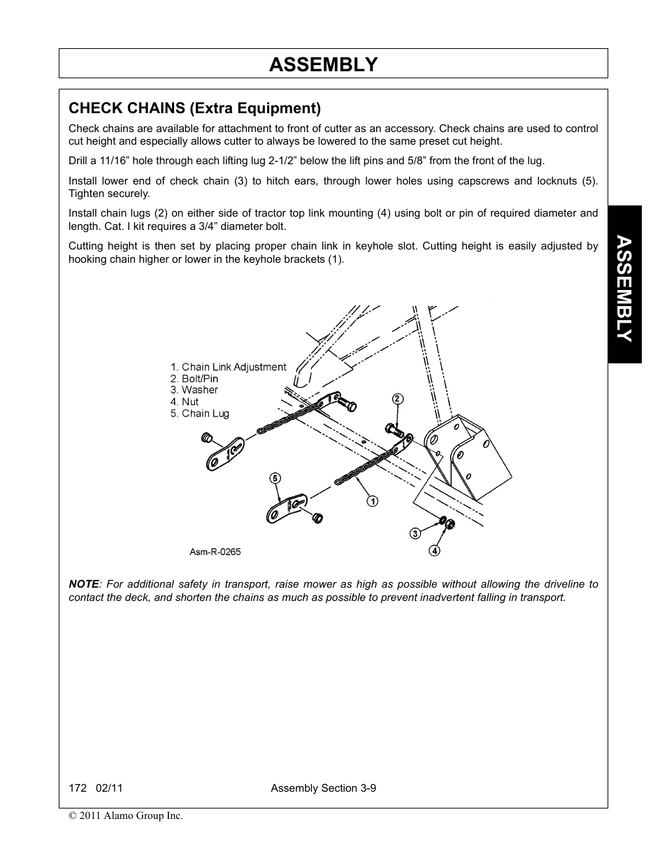 Check chains (extra equipment), Check chains (extra equipment) -9, Assembly | Assembl y | Servis-Rhino 00781400C User Manual | Page 101 / 180