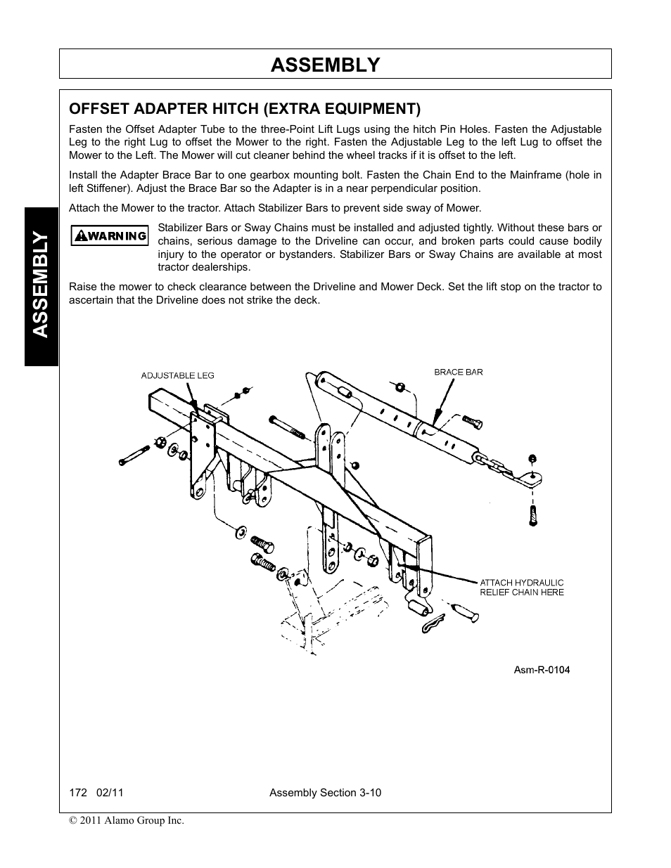 Offset adapter hitch (extra equipment), Offset adapter hitch (extra equipment) -10, Assembly | Assembl y | Servis-Rhino 00781400C User Manual | Page 102 / 180