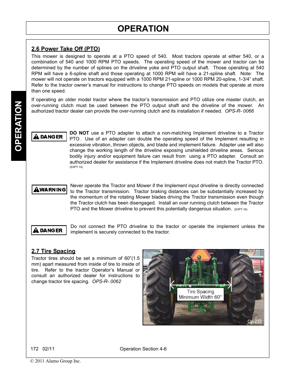 6 power take off (pto), 7 tire spacing, Power take off (pto) -6 tire spacing -6 | Operation, Opera t ion | Servis-Rhino 00781400C User Manual | Page 108 / 180