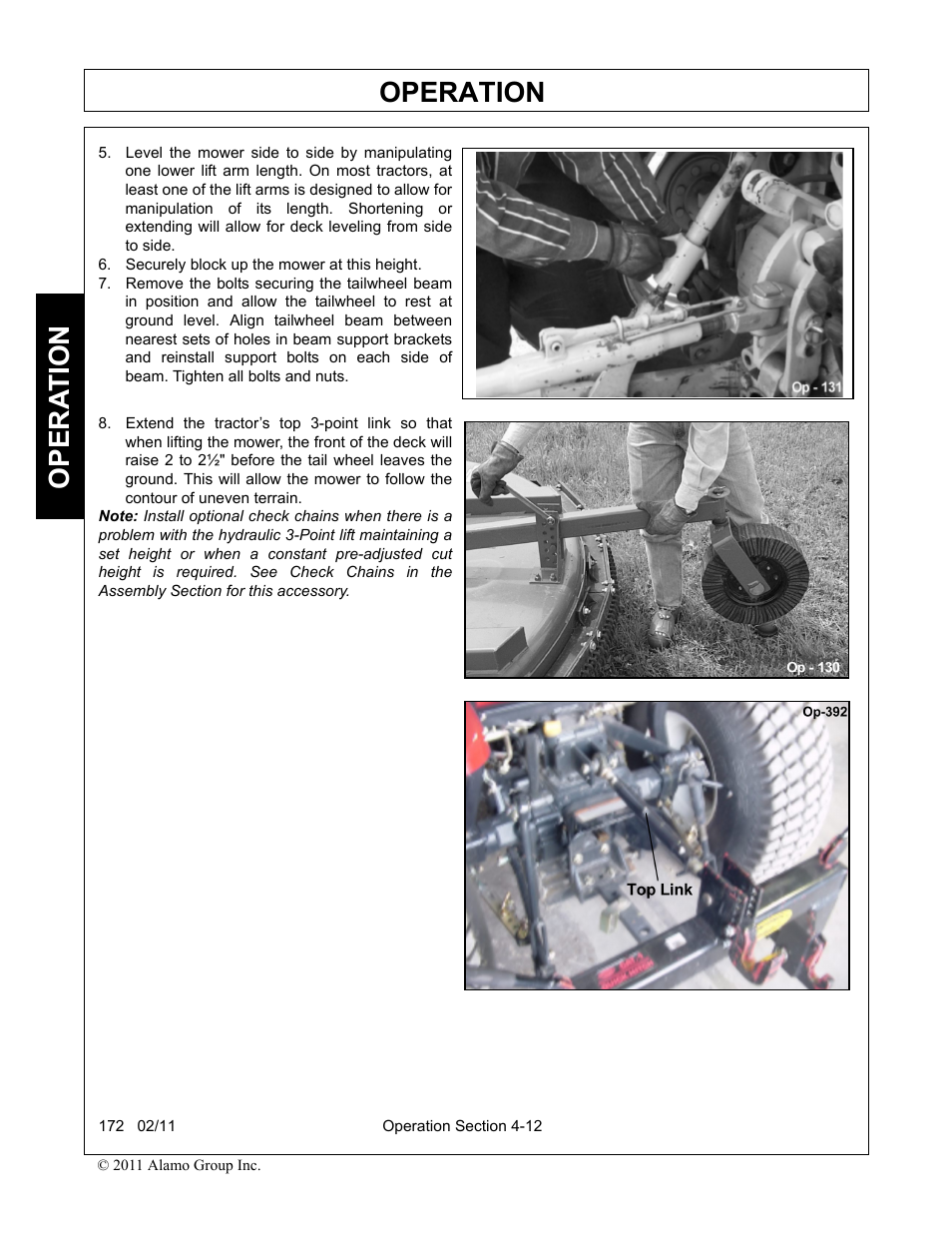 Securely block up the mower at this height, Operation, Opera t ion | Servis-Rhino 00781400C User Manual | Page 114 / 180