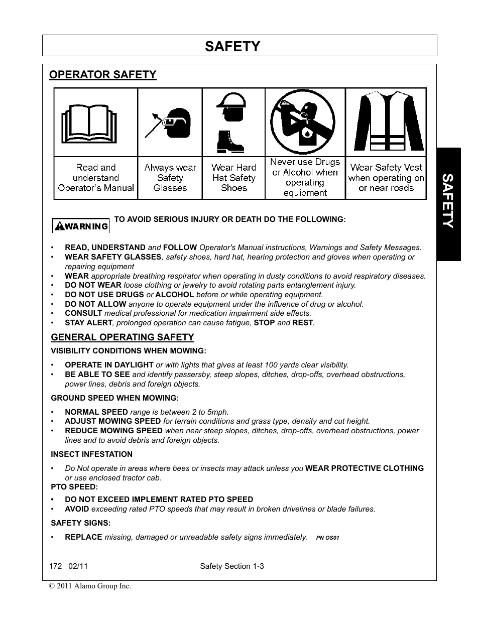 Operator safety, Operator safety -3, Safety | Servis-Rhino 00781400C User Manual | Page 13 / 180