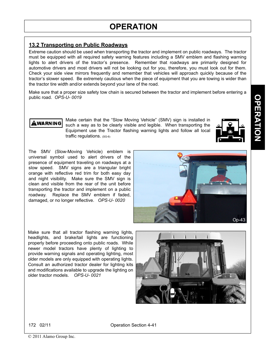 2 transporting on public roadways, Transporting on public roadways -41, Operation | Opera t ion | Servis-Rhino 00781400C User Manual | Page 143 / 180