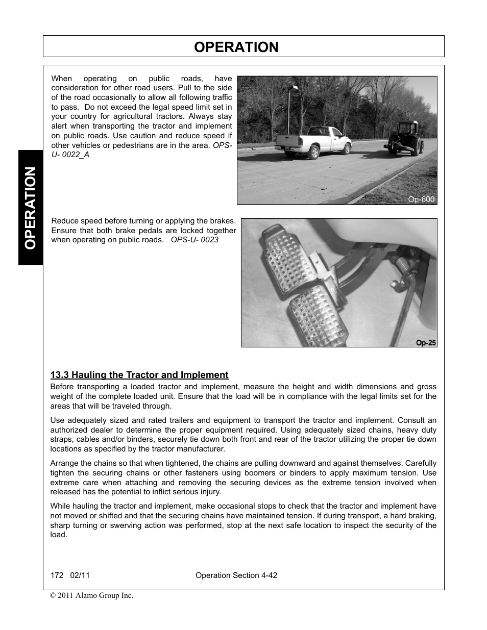 3 hauling the tractor and implement, Hauling the tractor and implement -42, Operation | Opera t ion | Servis-Rhino 00781400C User Manual | Page 144 / 180