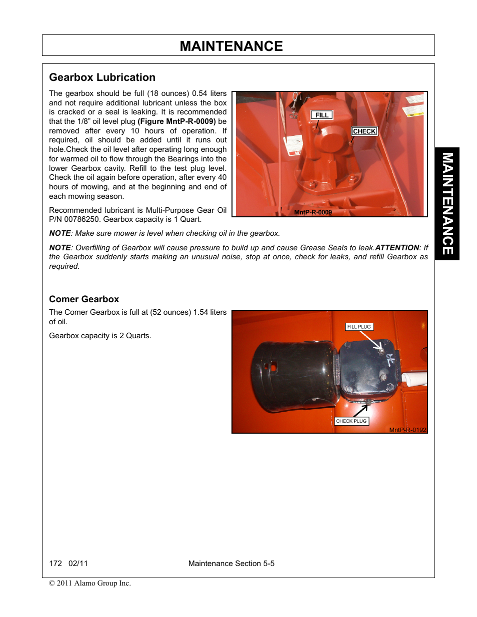 Comer gearbox, Gearbox lubrication -5 comer gearbox -5, Maintenance | Servis-Rhino 00781400C User Manual | Page 151 / 180
