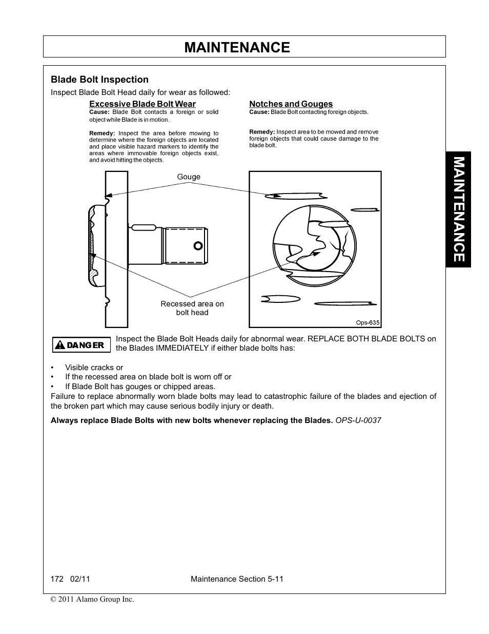 Blade bolt inspection, Blade bolt inspection -11, Maintenance | Servis-Rhino 00781400C User Manual | Page 157 / 180