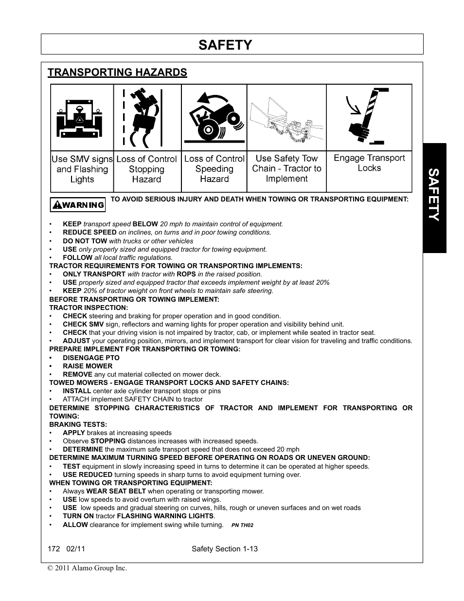 Transporting hazards, Transporting hazards -13, Safety | Servis-Rhino 00781400C User Manual | Page 23 / 180