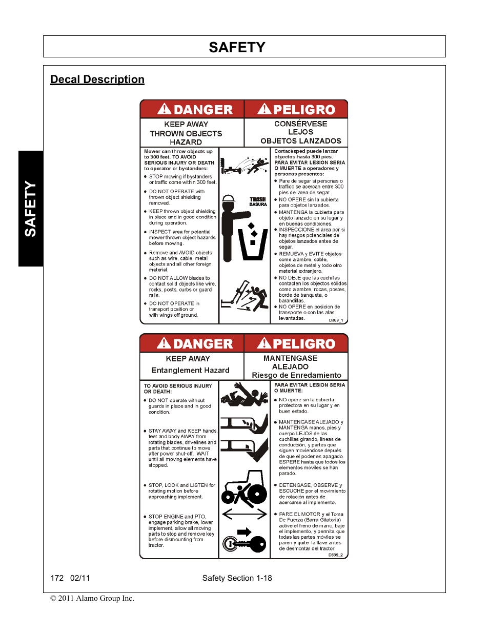 Decal description, Decal description -18, Safety | Servis-Rhino 00781400C User Manual | Page 28 / 180