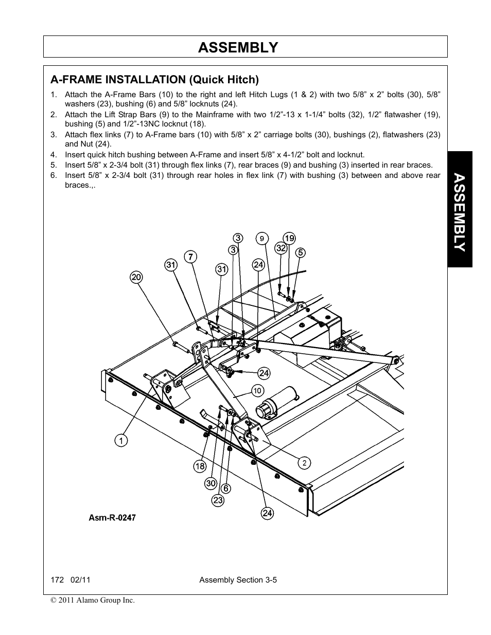 A-frame installation (quick hitch), A-frame installation (quick hitch) -5, Assembly | Assembl y | Servis-Rhino 00781400C User Manual | Page 97 / 180