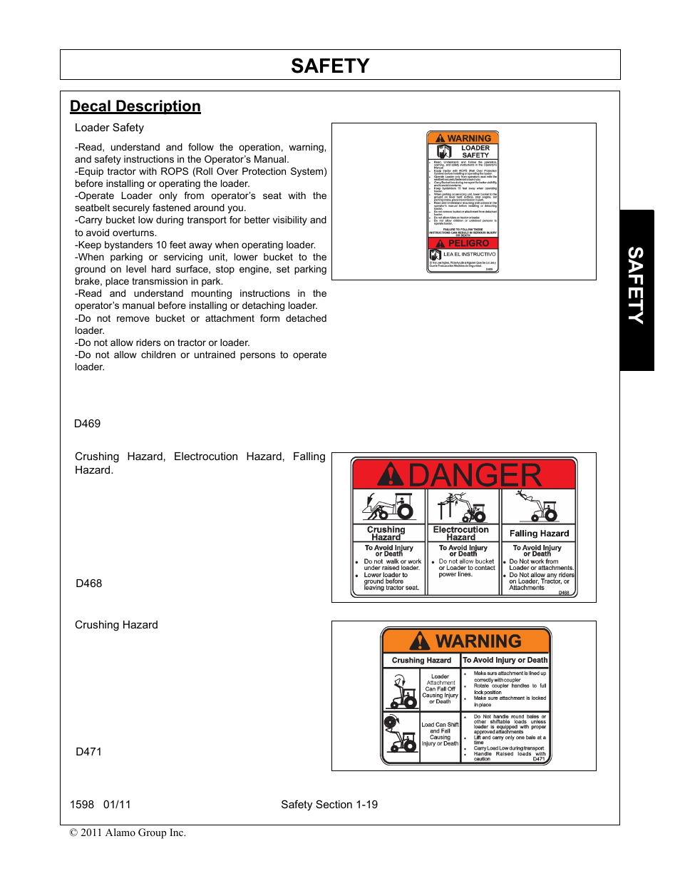 Decal description, Decal description -19, Safety | Servis-Rhino 1598 User Manual | Page 23 / 108