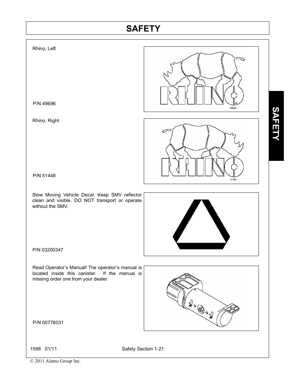 Safety | Servis-Rhino 1598 User Manual | Page 25 / 108