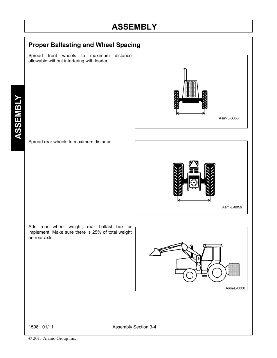 Proper ballasting and wheel spacing, Proper ballasting and wheel spacing -4, Assembly | Assembl y | Servis-Rhino 1598 User Manual | Page 38 / 108