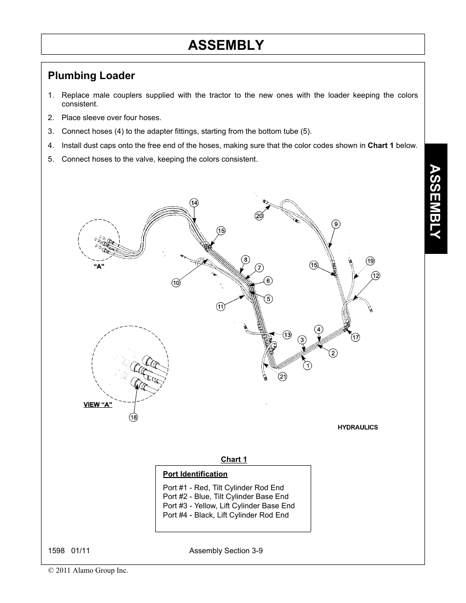 Plumbing loader, Place sleeve over four hoses, Plumbing loader -9 | Assembly, Assembl y | Servis-Rhino 1598 User Manual | Page 43 / 108