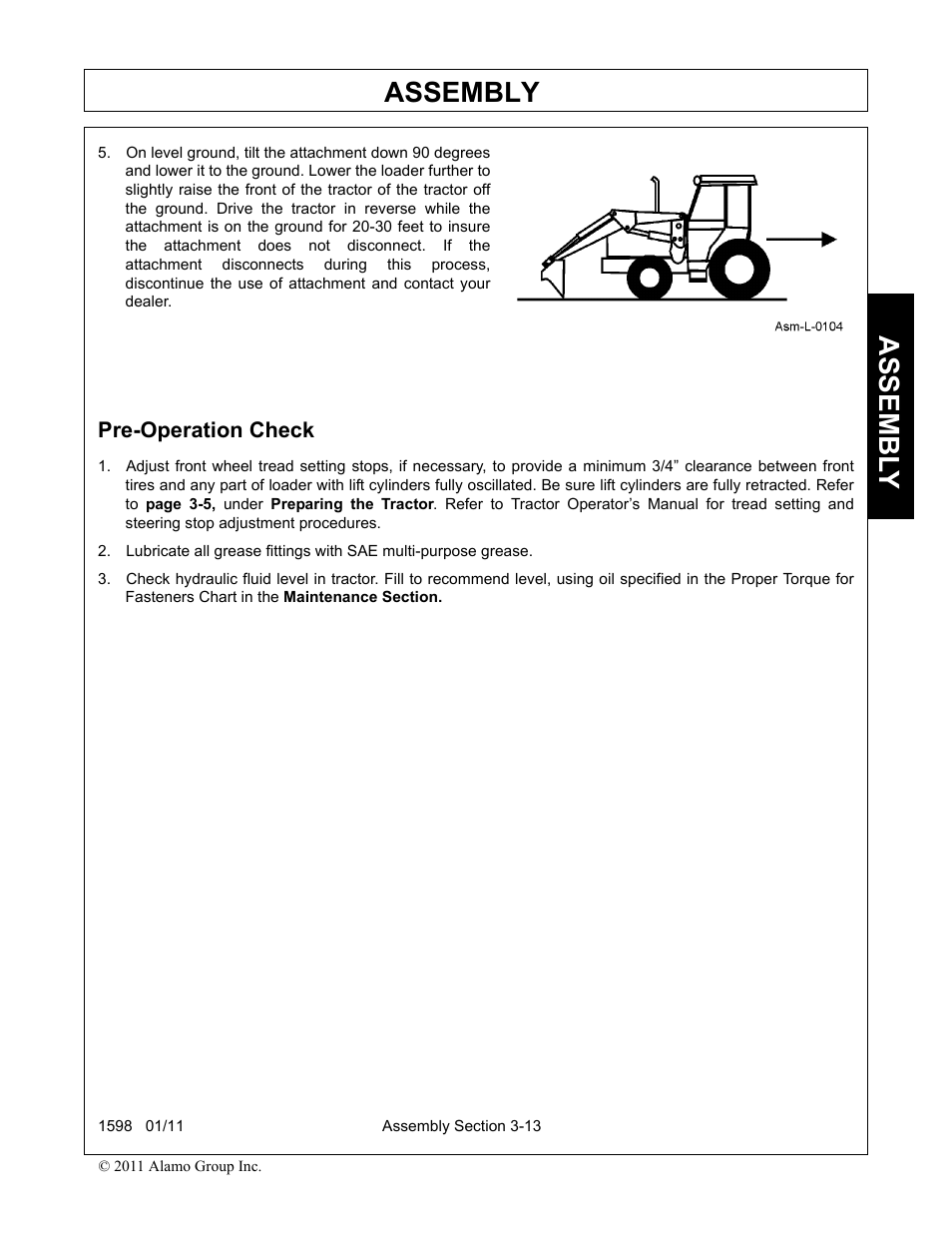Pre-operation check, Pre-operation check -13, Assembly | Assembl y | Servis-Rhino 1598 User Manual | Page 47 / 108