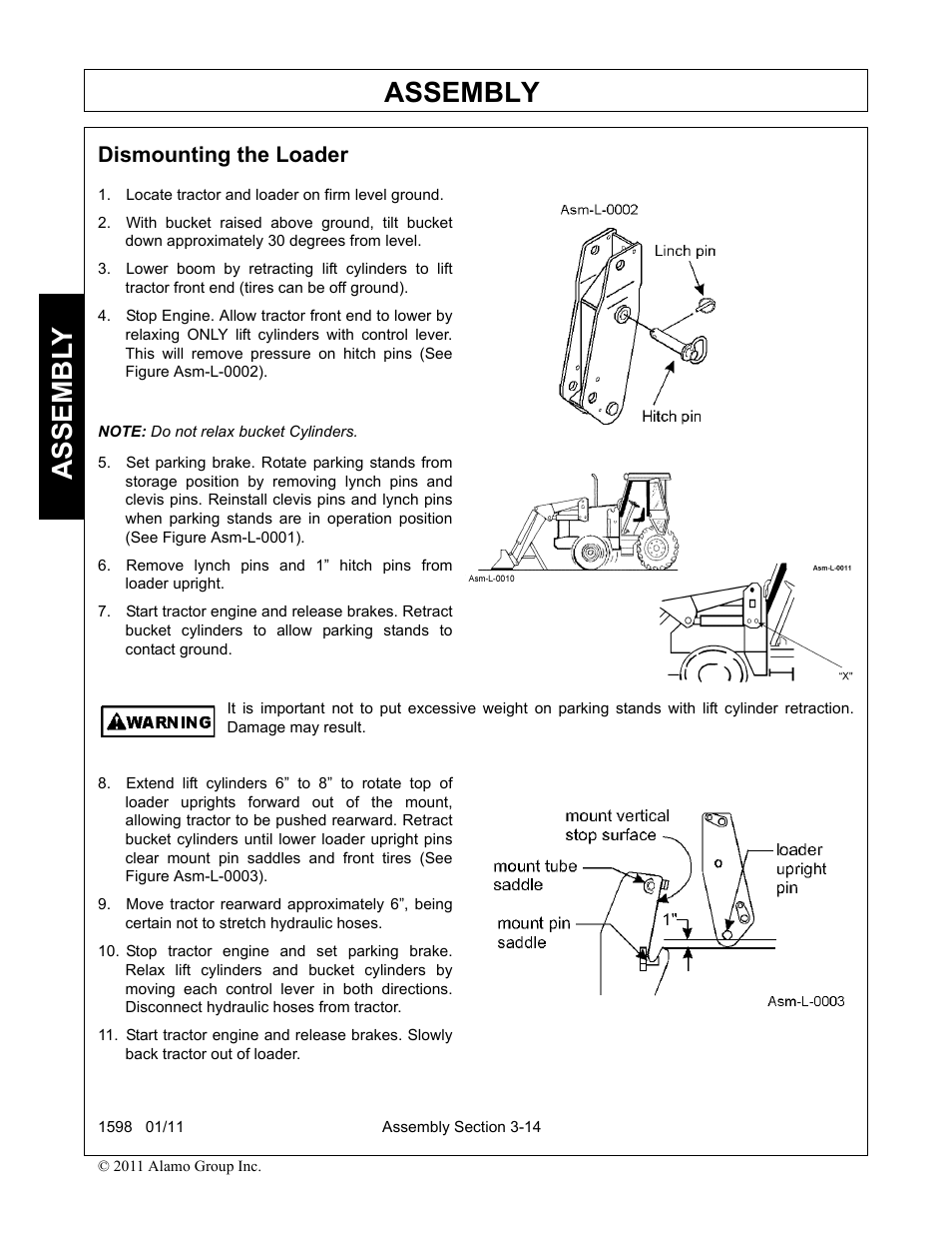 Dismounting the loader, Dismounting the loader -14, Assembly | Assembl y | Servis-Rhino 1598 User Manual | Page 48 / 108