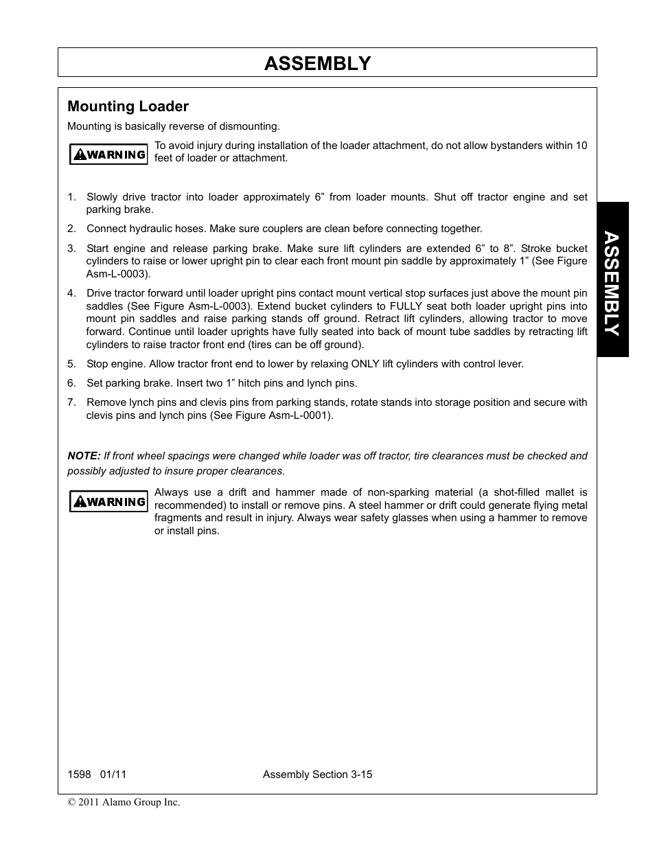 Mounting loader, Mounting loader -15, Assembly | Assembl y | Servis-Rhino 1598 User Manual | Page 49 / 108