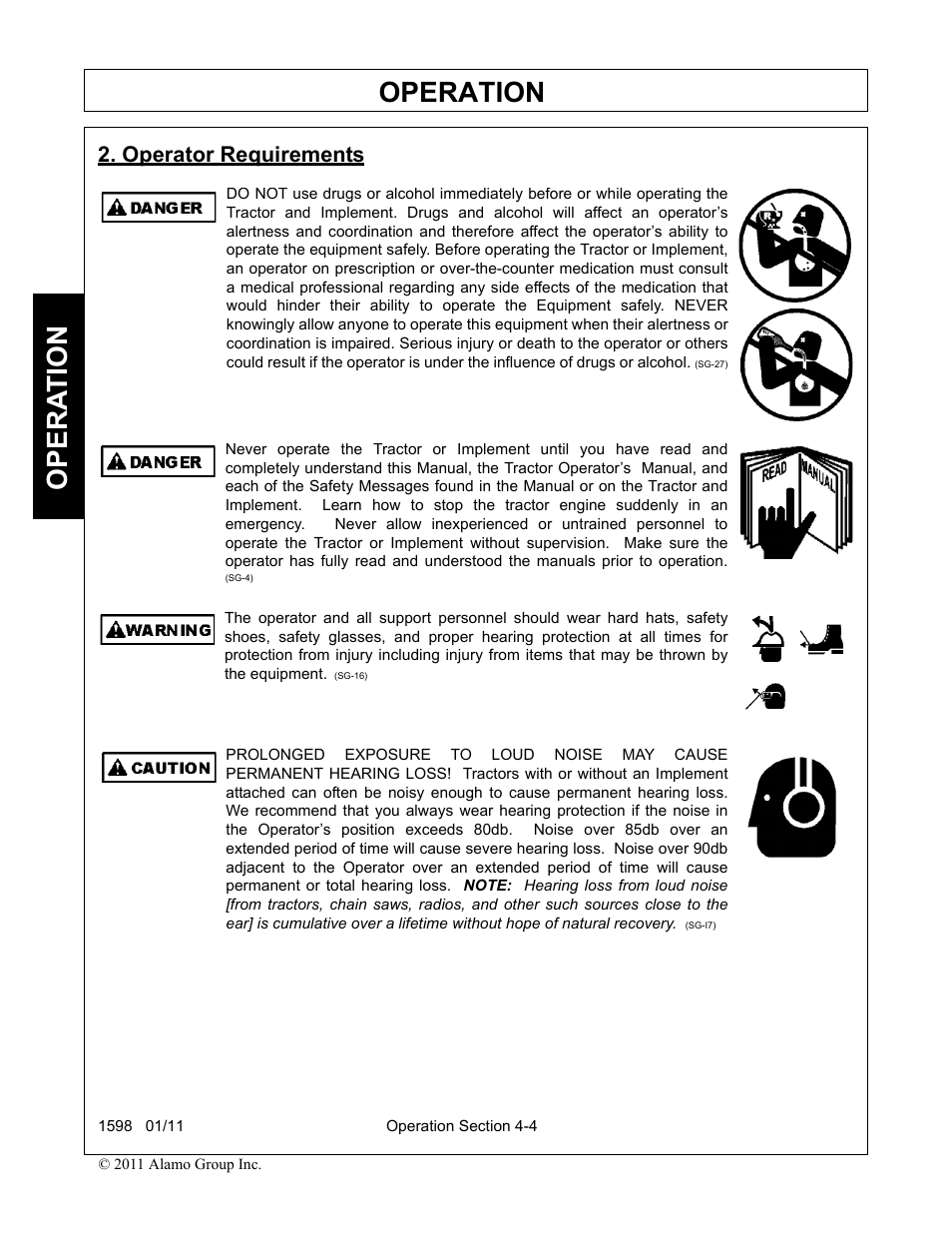 Operator requirements, Operator requirements -4, Operation | Opera t ion | Servis-Rhino 1598 User Manual | Page 54 / 108