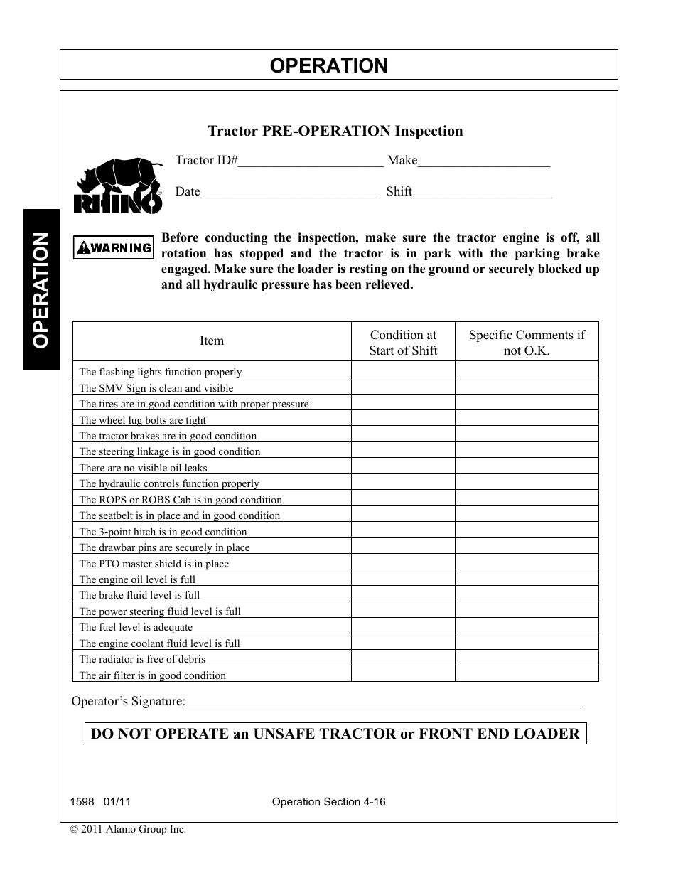 Operation, Opera t ion | Servis-Rhino 1598 User Manual | Page 66 / 108