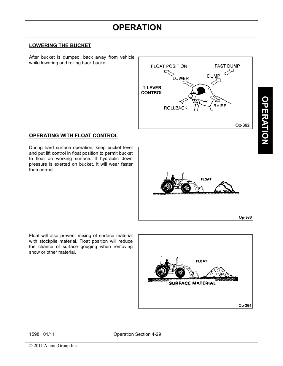 Lowering the bucket, Operation, Opera t ion | Servis-Rhino 1598 User Manual | Page 79 / 108