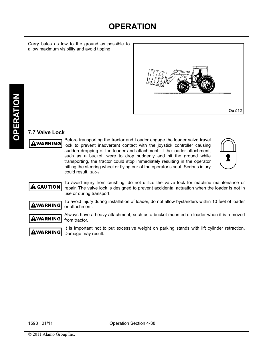 7 valve lock, Valve lock -38, Operation | Opera t ion | Servis-Rhino 1598 User Manual | Page 88 / 108