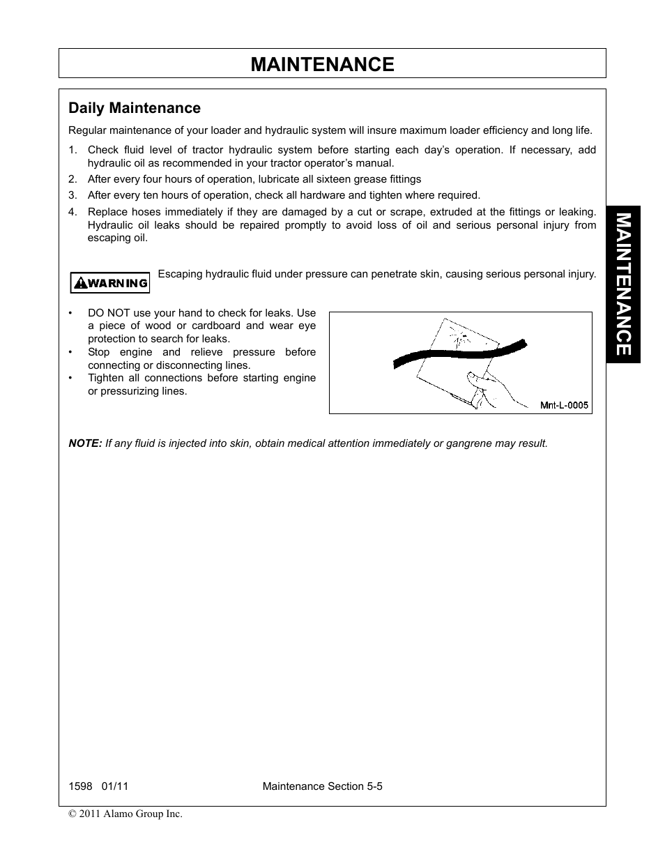 Daily maintenance, Daily maintenance -5, Maintenance | Servis-Rhino 1598 User Manual | Page 99 / 108
