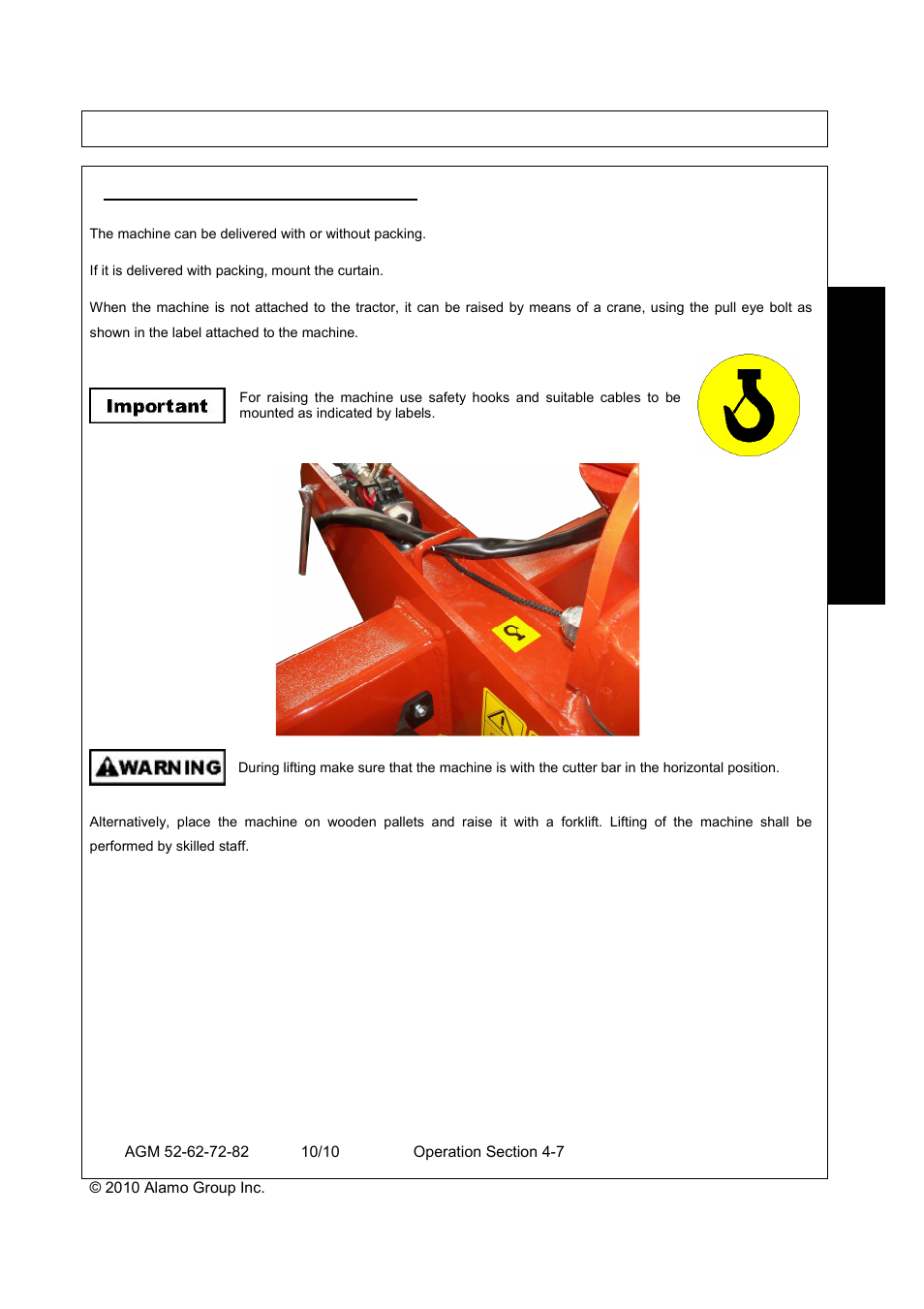 Acking, Ransport and, Ifting | Operation, Oper a t io n, Packing, transport and lifting | Servis-Rhino RHINO AGM72 User Manual | Page 117 / 186