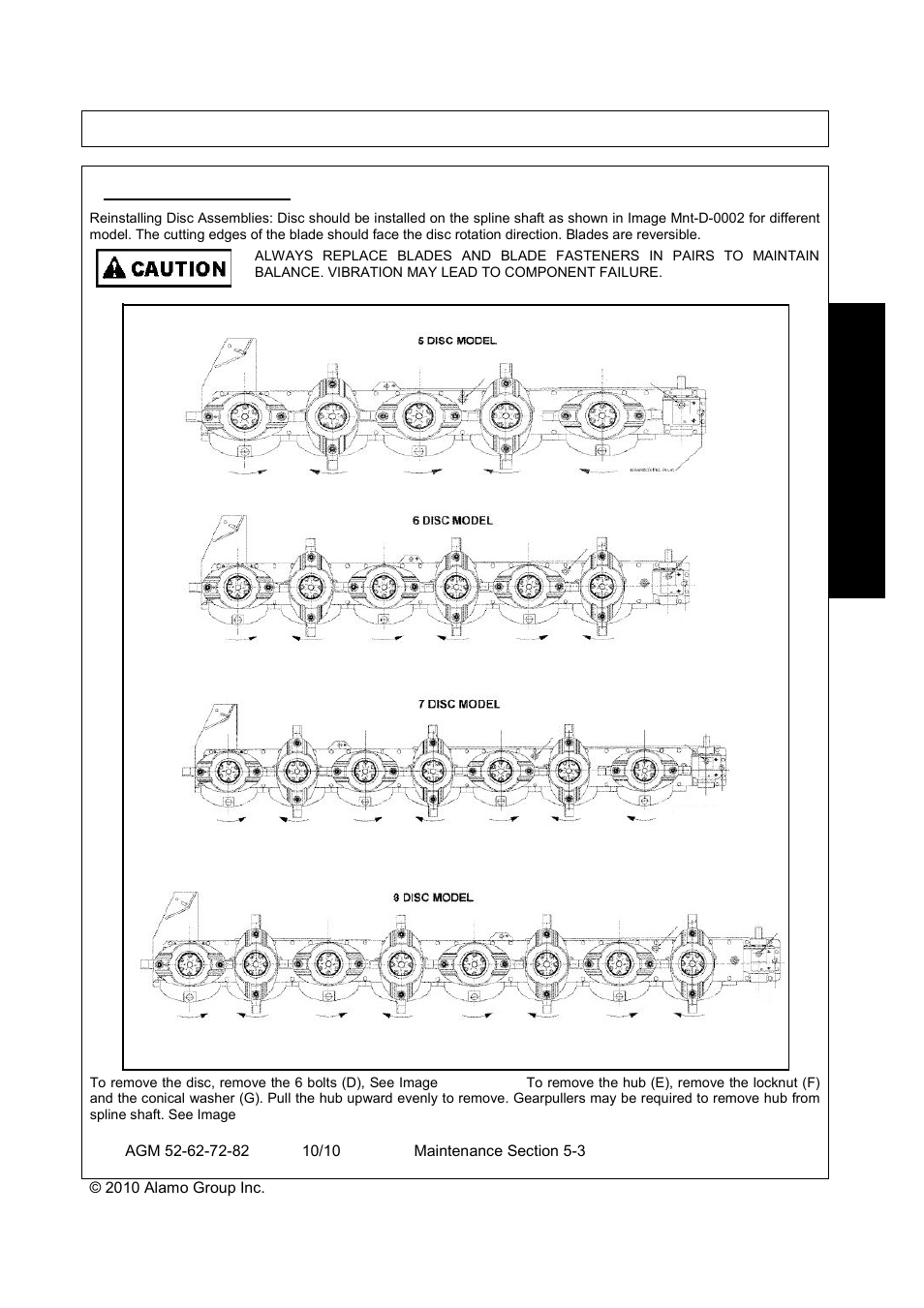 Eplacement, Maintenance, Disc replacement | Servis-Rhino RHINO AGM72 User Manual | Page 159 / 186