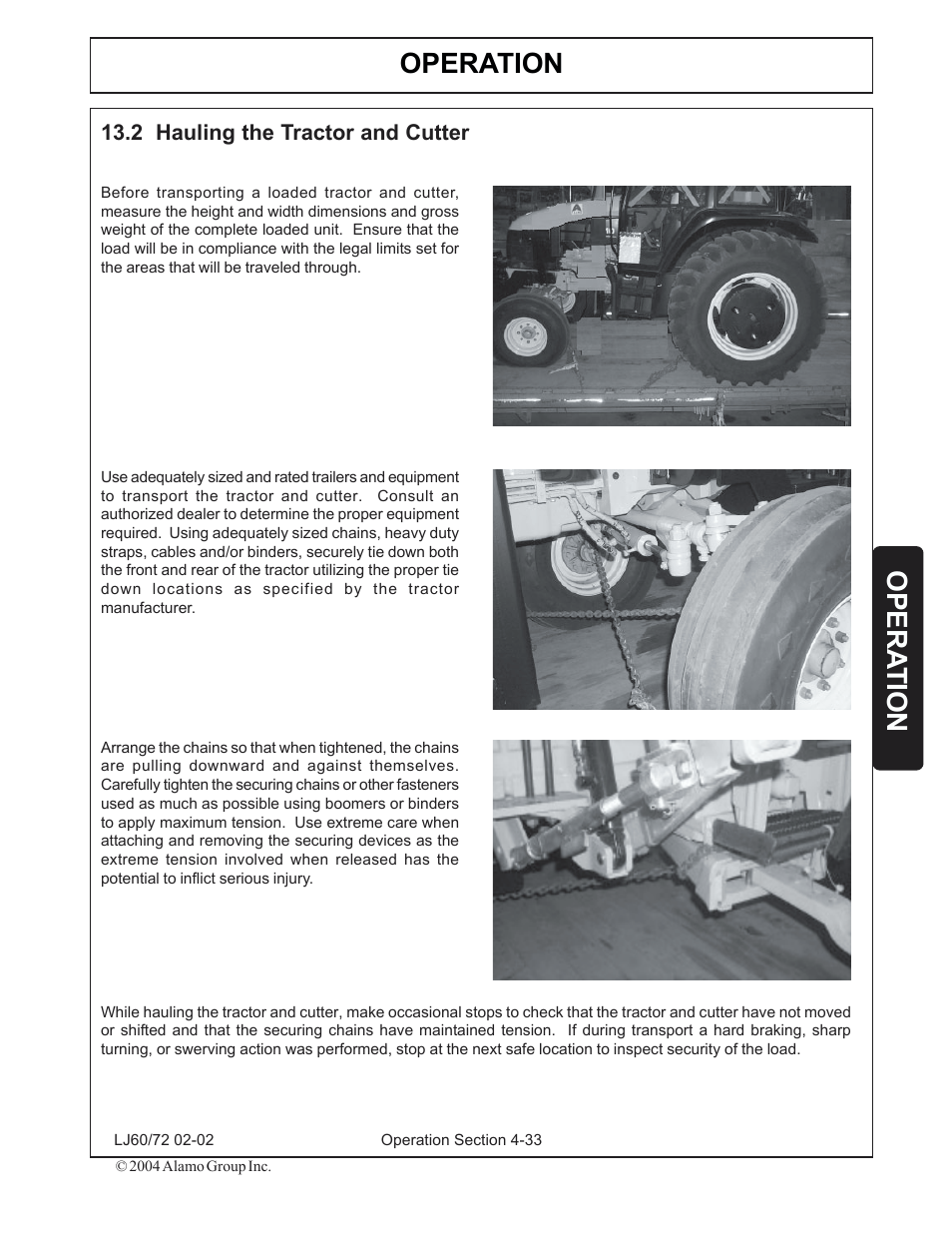 2) hauling the tractor and cutter -33, Operation, Opera tion | Servis-Rhino LUMBERJACK 60/72 User Manual | Page 107 / 132