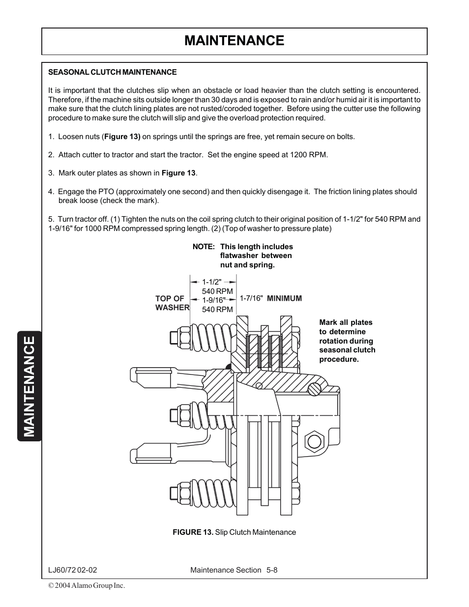 Storage -8 recommended torque -8, Maintenance | Servis-Rhino LUMBERJACK 60/72 User Manual | Page 118 / 132