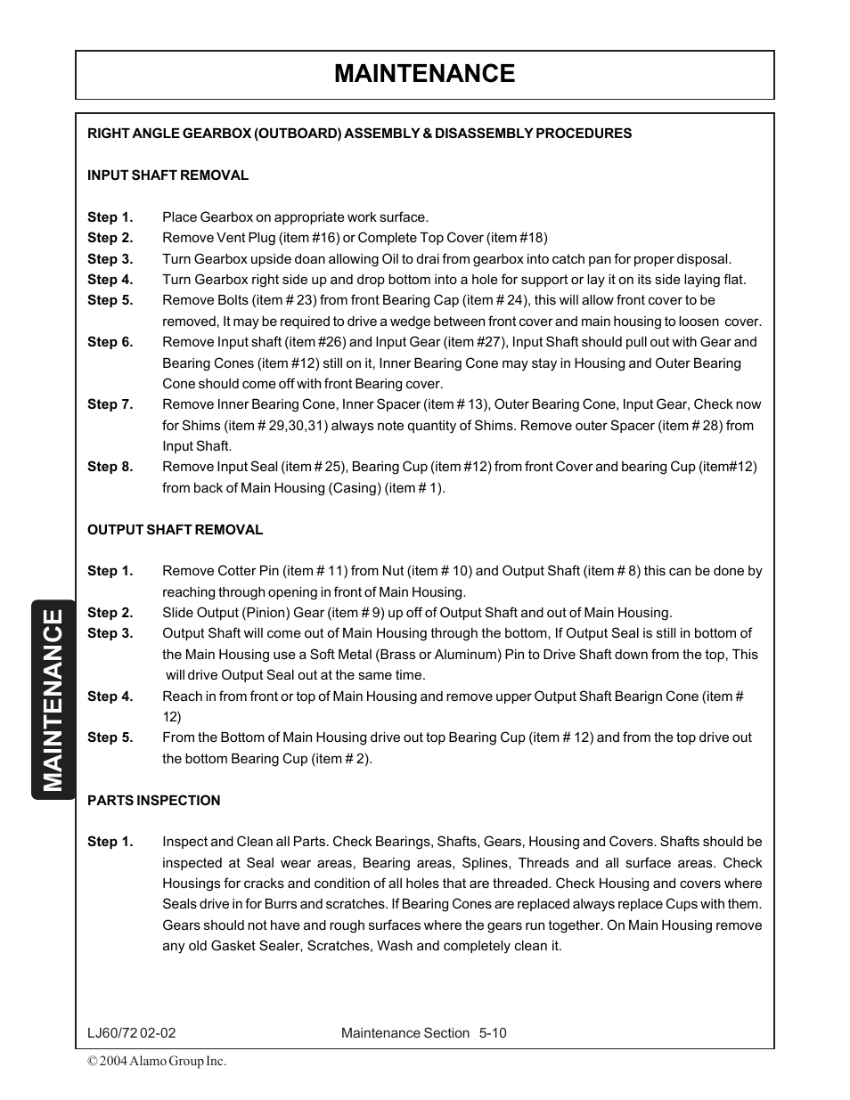 Maintenance | Servis-Rhino LUMBERJACK 60/72 User Manual | Page 120 / 132