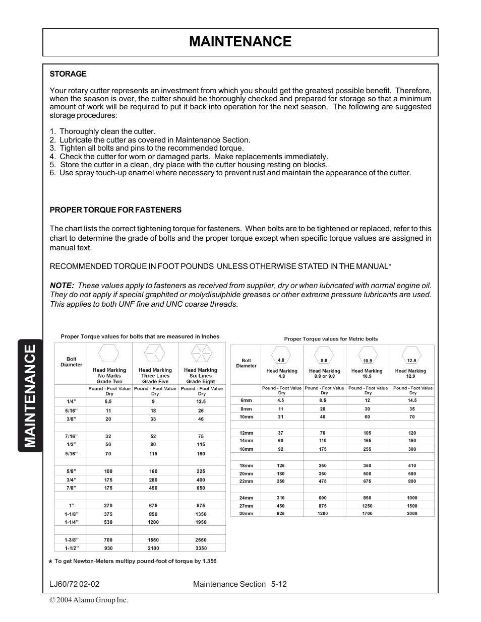 Maintenance | Servis-Rhino LUMBERJACK 60/72 User Manual | Page 122 / 132