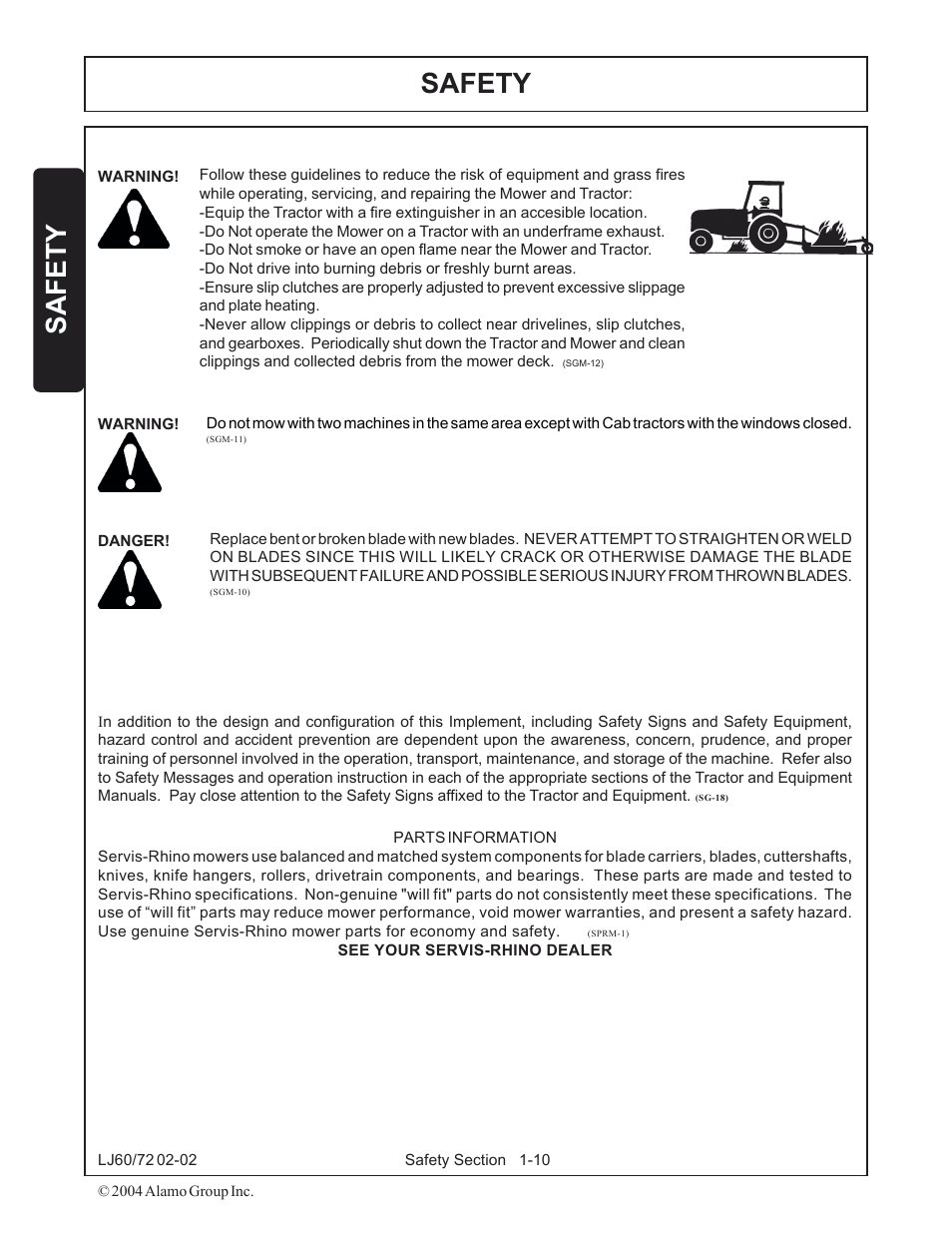 Safety | Servis-Rhino LUMBERJACK 60/72 User Manual | Page 16 / 132