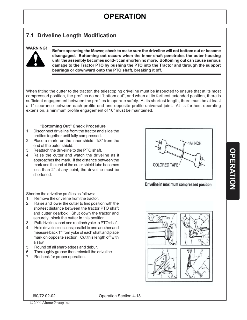 1) driveline length modification -13, Operation, Opera tion | 1 driveline length modification | Servis-Rhino LUMBERJACK 60/72 User Manual | Page 87 / 132