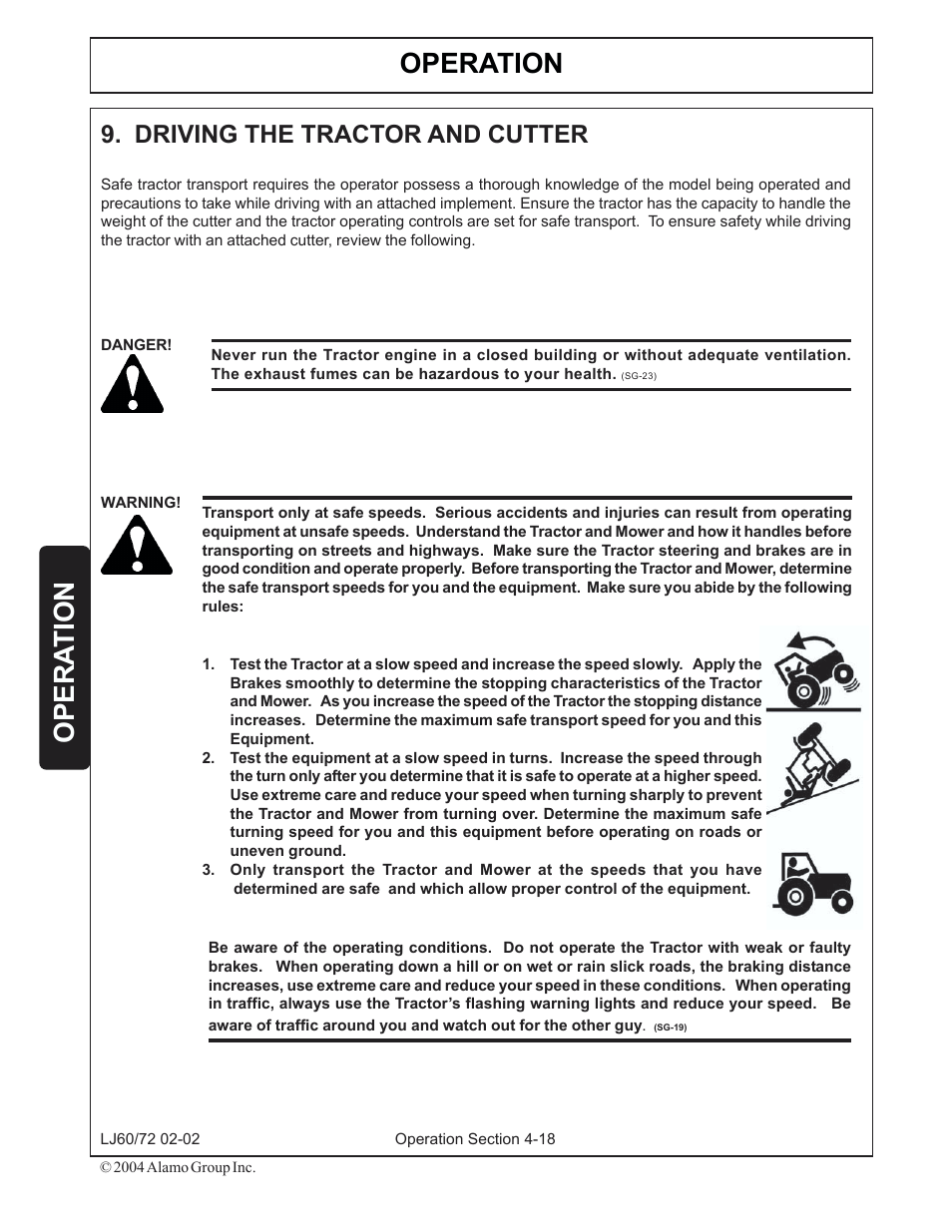 9) driving the tractor and cutter -18, Operation, Opera tion | Driving the tractor and cutter | Servis-Rhino LUMBERJACK 60/72 User Manual | Page 92 / 132