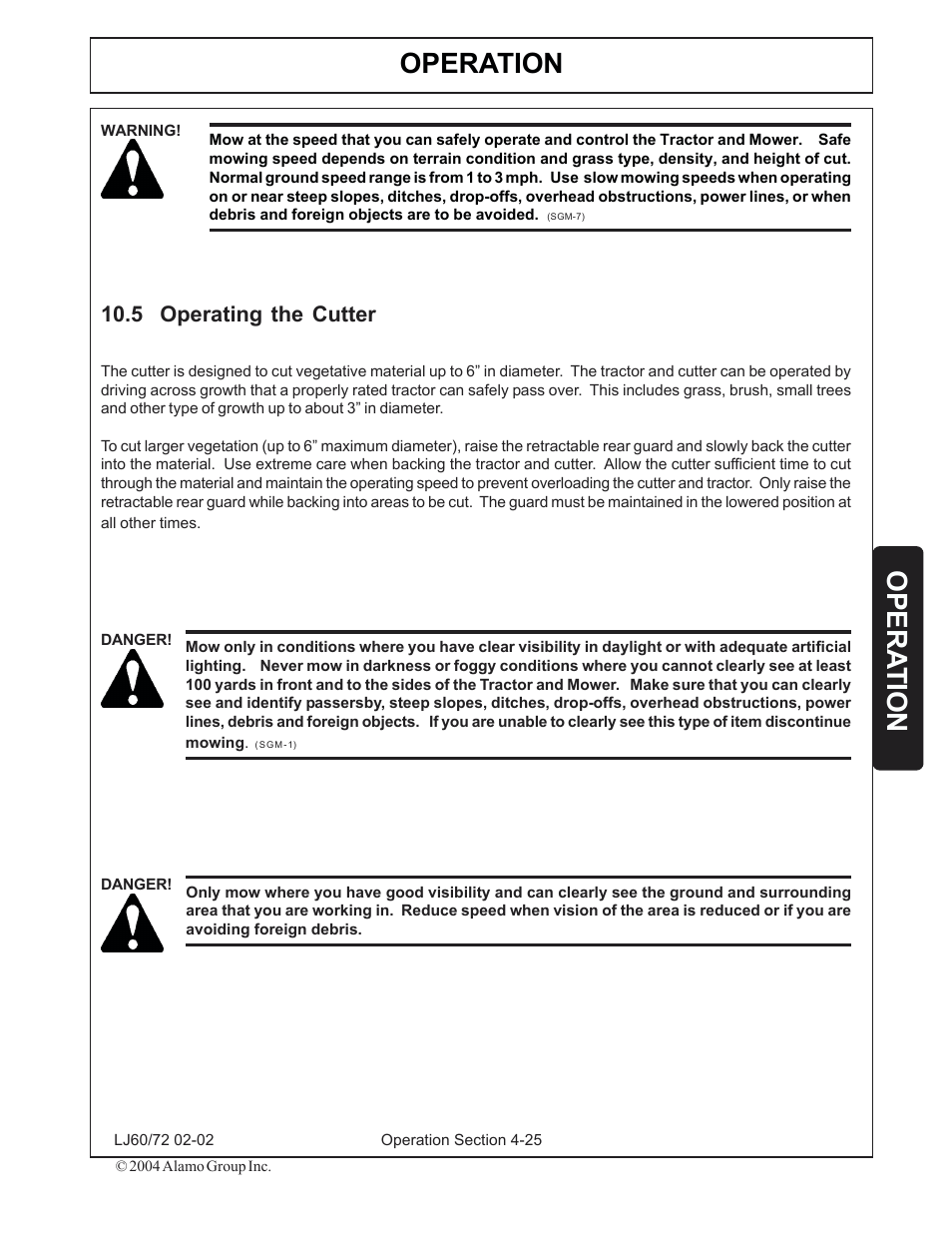 5) operating the cutter -25, Operation, Opera tion | 5 operating the cutter | Servis-Rhino LUMBERJACK 60/72 User Manual | Page 99 / 132