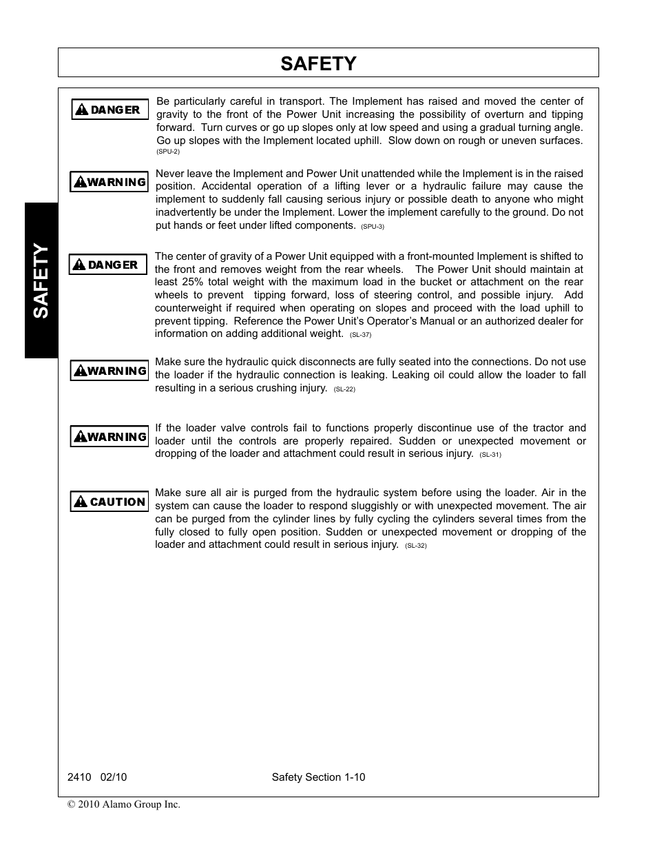 Safety | Servis-Rhino 2410 User Manual | Page 14 / 108