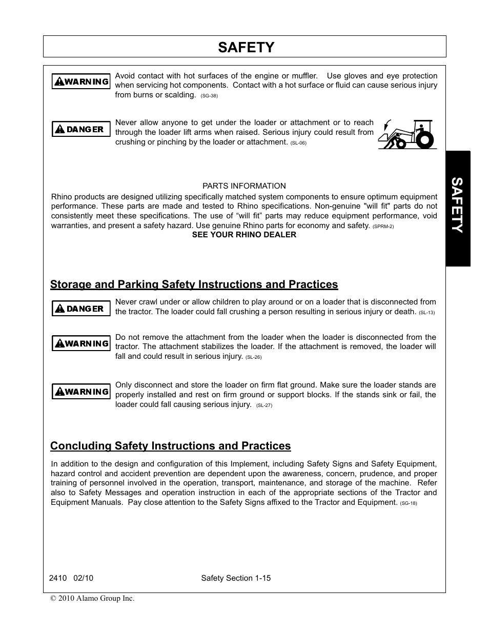 Concluding safety instructions and practices, Safety | Servis-Rhino 2410 User Manual | Page 19 / 108