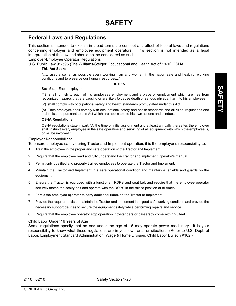 Federal laws and regulations, Federal laws and regulations -23, Safety | Servis-Rhino 2410 User Manual | Page 27 / 108