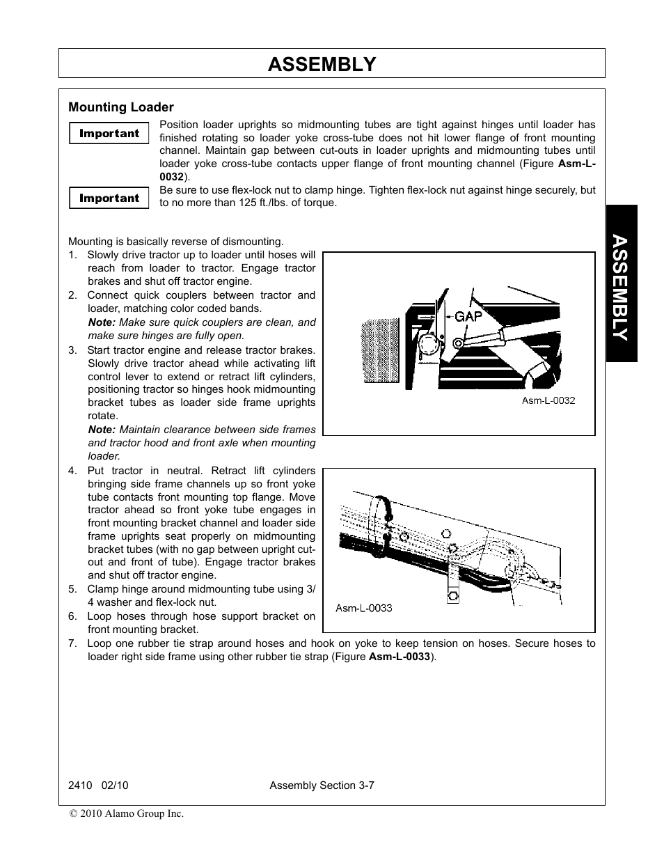 Mounting loader, Mounting loader -7, Assembly | Assembl y | Servis-Rhino 2410 User Manual | Page 41 / 108