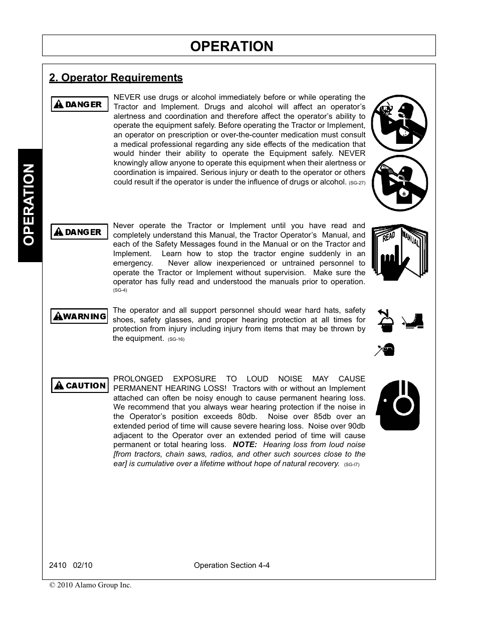 Operator requirements, Operator requirements -4, Operation | Opera t ion | Servis-Rhino 2410 User Manual | Page 52 / 108