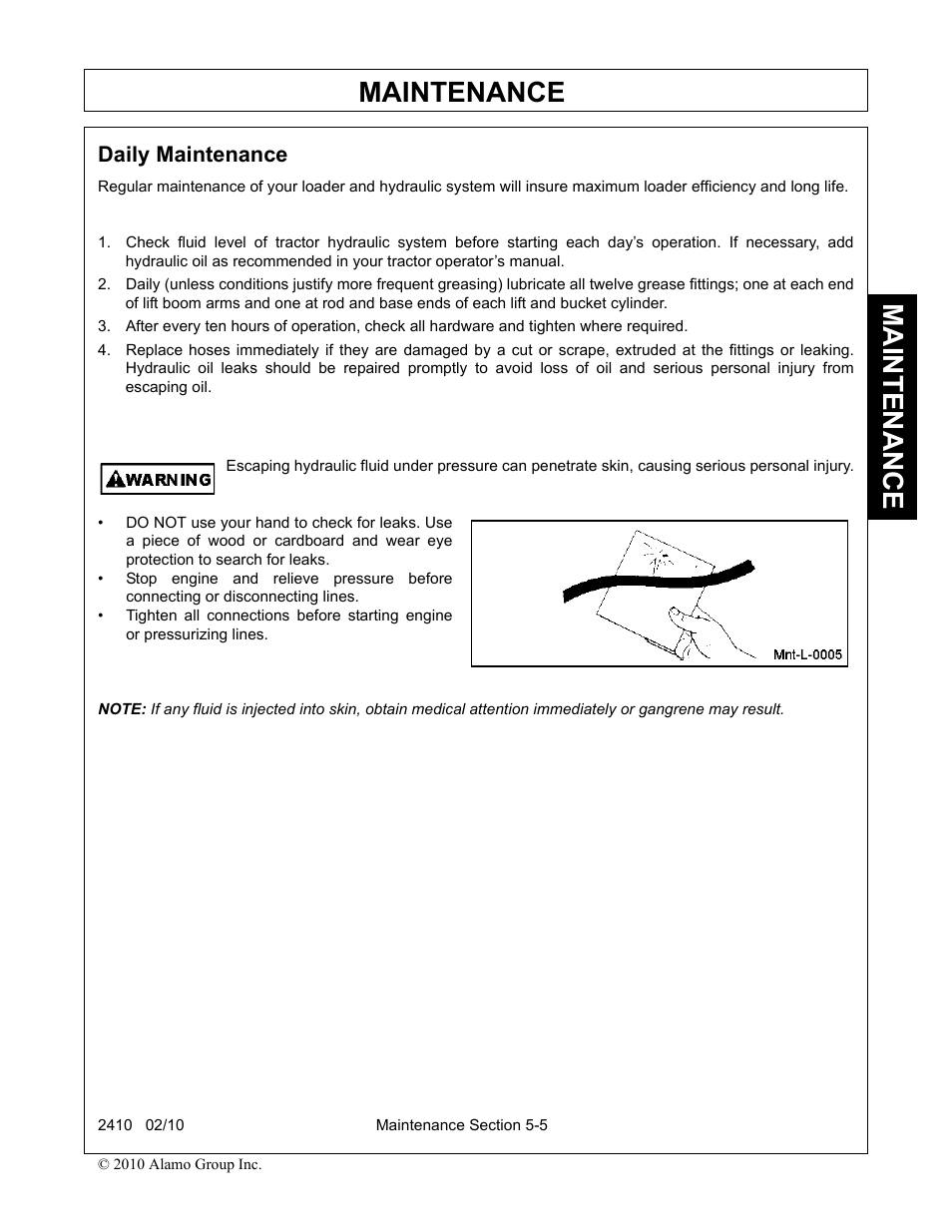 Daily maintenance, Daily maintenance -5, Maintenance | Servis-Rhino 2410 User Manual | Page 97 / 108