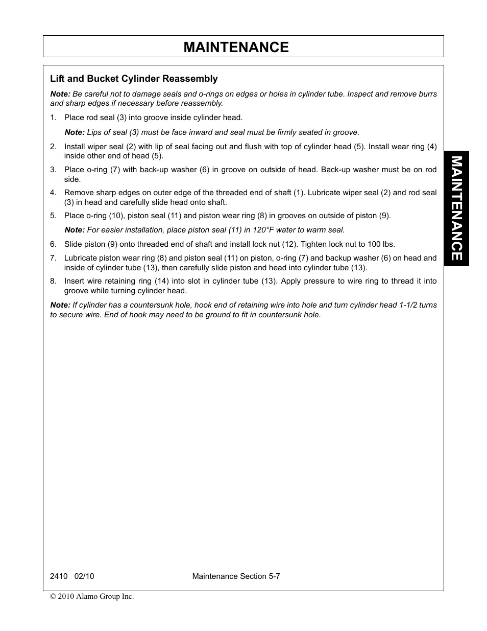 Lift and bucket cylinder reassembly, Lift and bucket cylinder reassembly -7, Maintenance | Servis-Rhino 2410 User Manual | Page 99 / 108