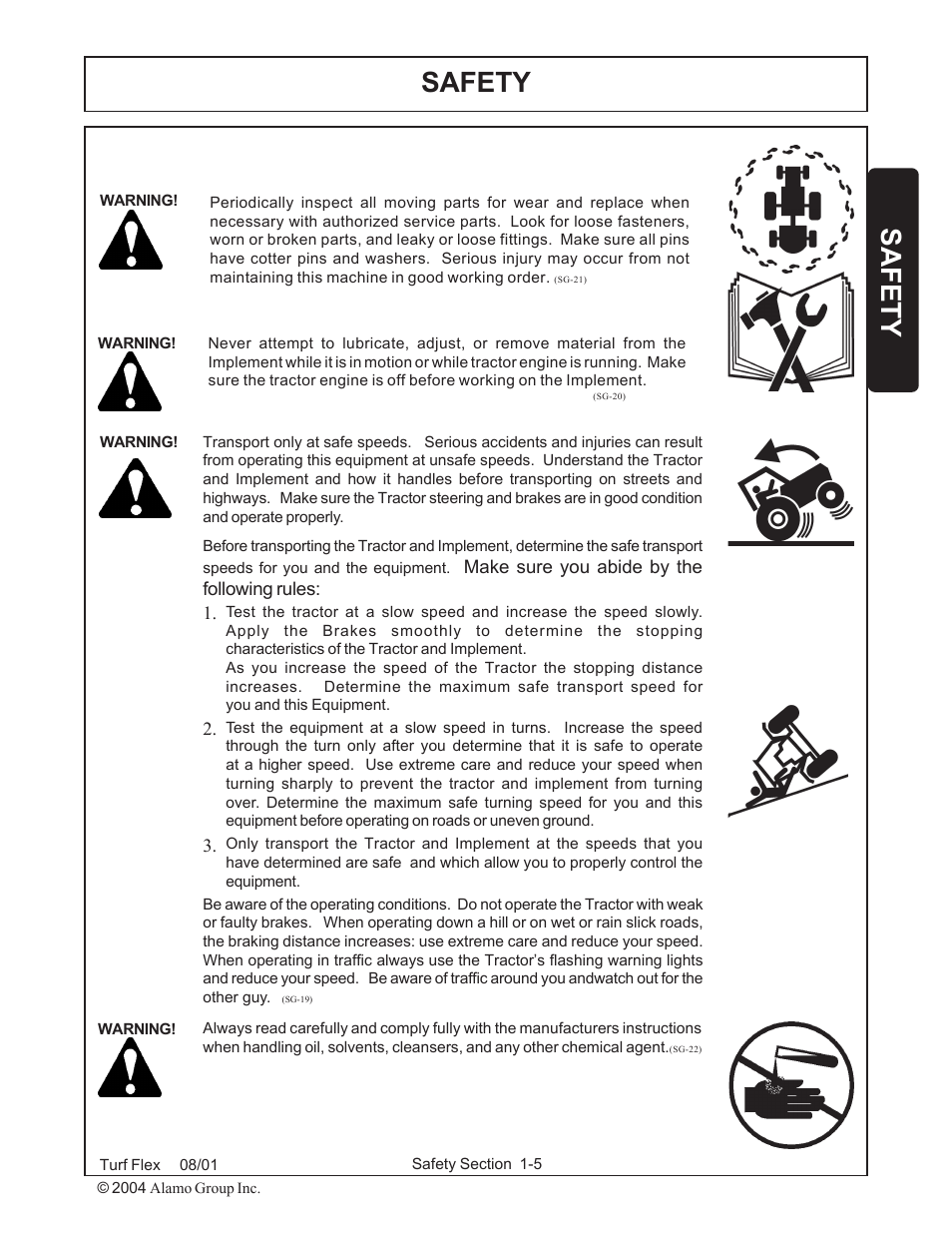 Safety, Safetysafety | Servis-Rhino TURF FLEX P/N 00763618C User Manual | Page 11 / 114