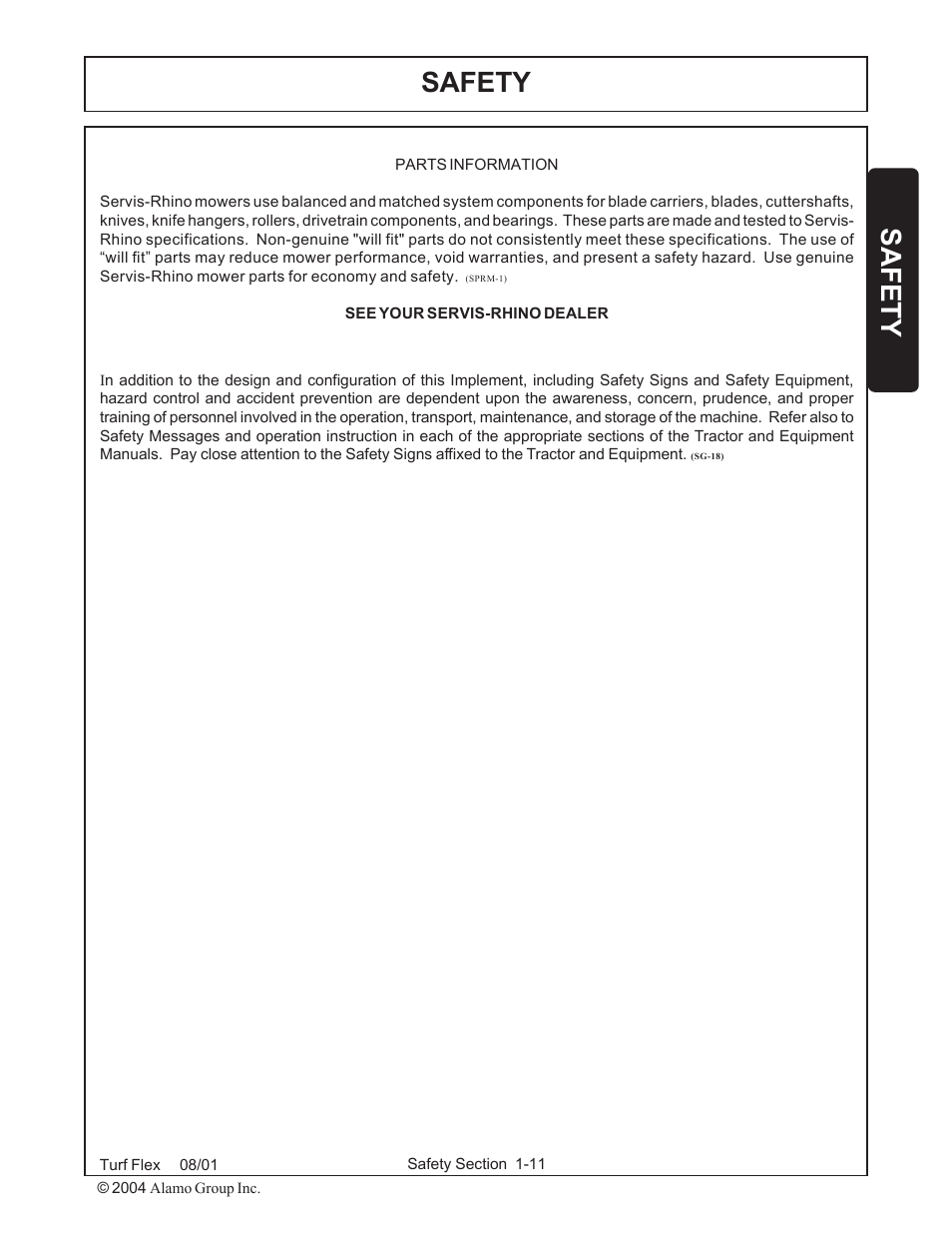 Safety, Safetysafety | Servis-Rhino TURF FLEX P/N 00763618C User Manual | Page 17 / 114