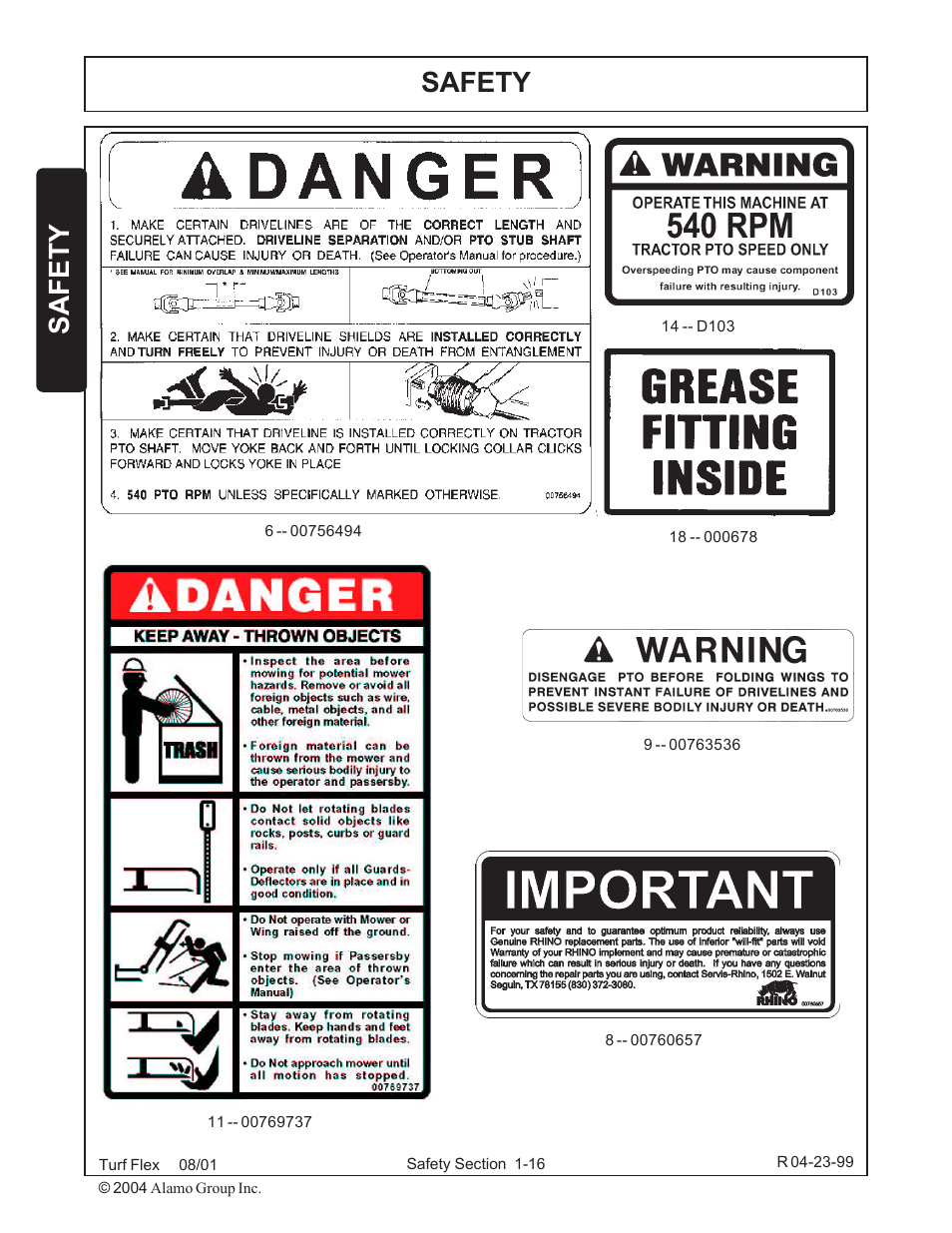 Safety | Servis-Rhino TURF FLEX P/N 00763618C User Manual | Page 22 / 114